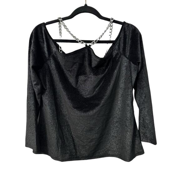 NWT! Michael Kors Velvet Chain Cold-Shoulder Shimmer Top - Size XL - Picture 8 of 10